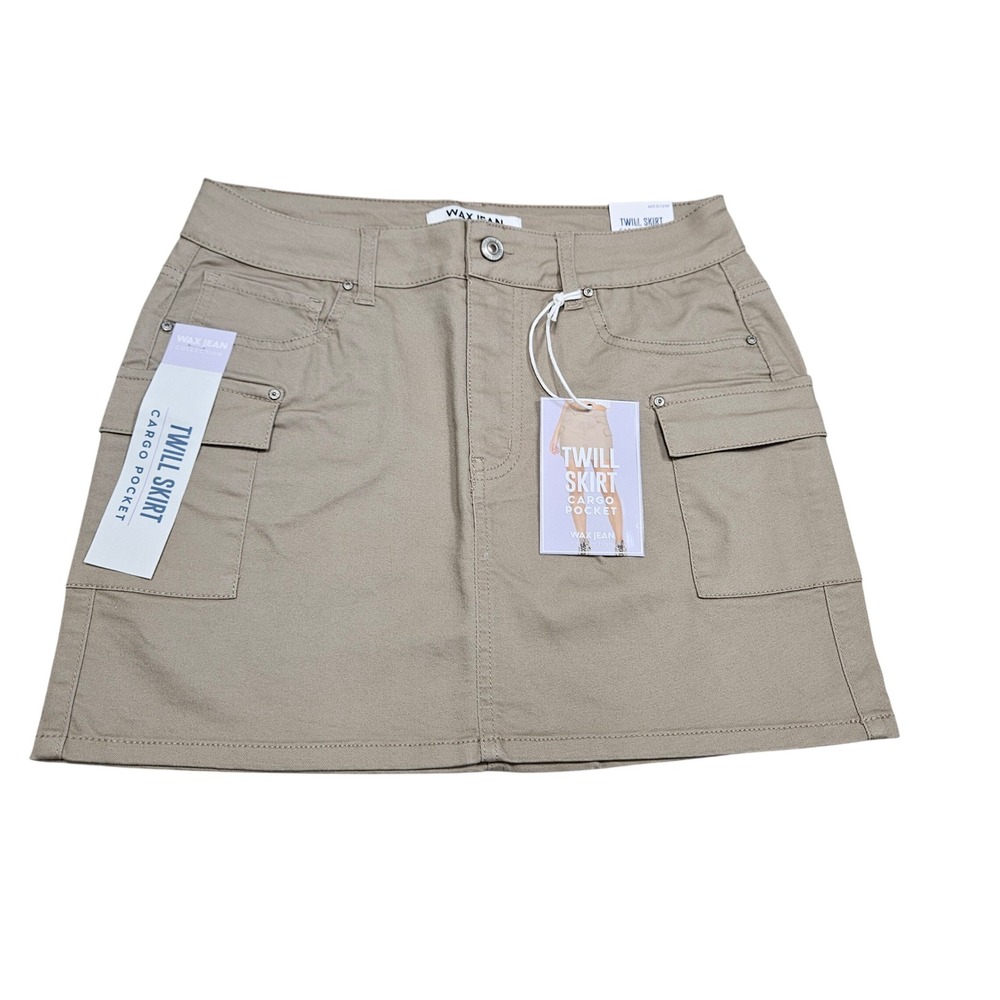 Wax Jean‎ Twill Skirt Womens Medium Khaki Cargo Pocket Mini Utility Streetwear